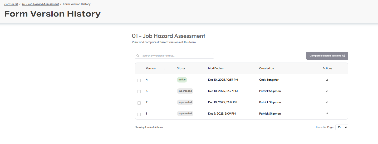 How can I see who last updated a form and when?